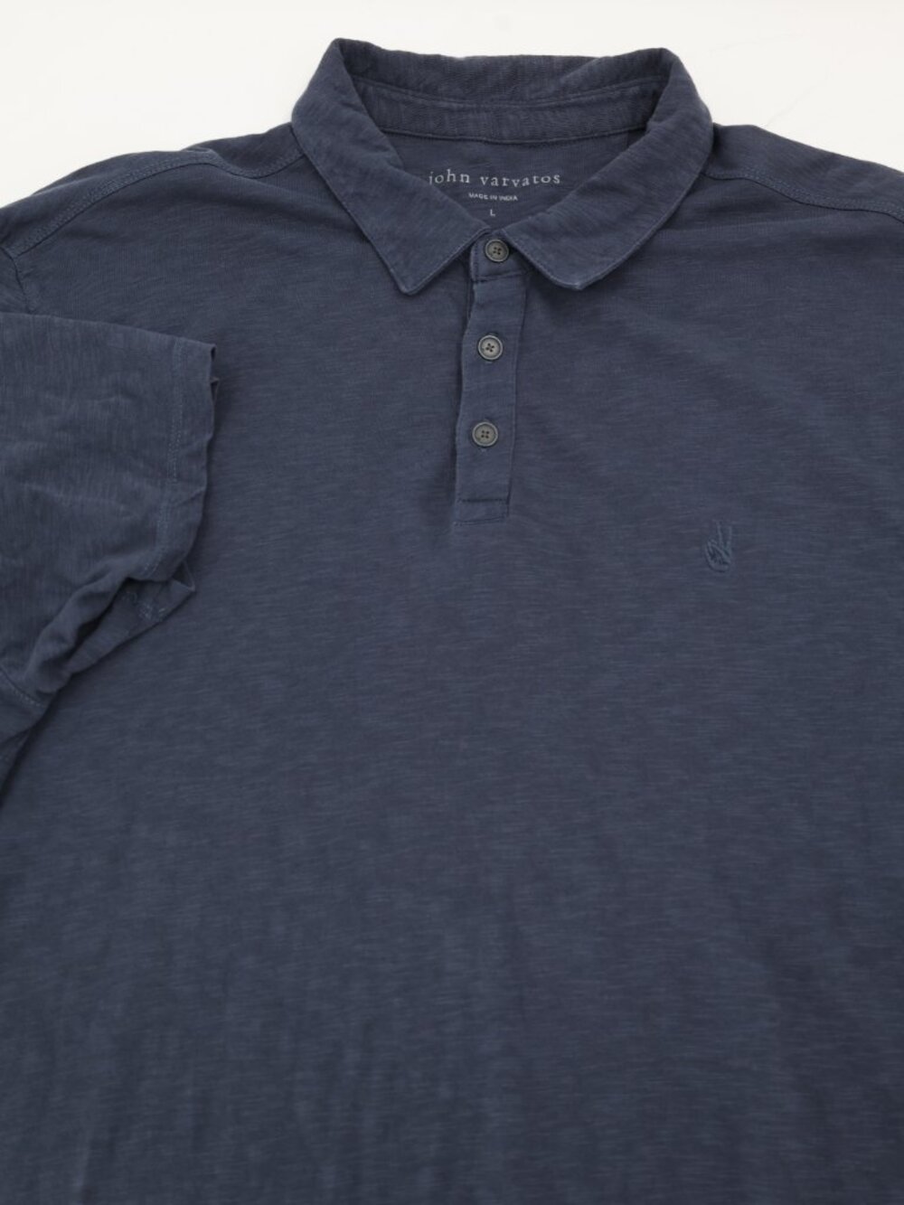 John Varvatos Polo Shirt Mens Large Cotton Short Sleeve peace Logo Casual Blue
